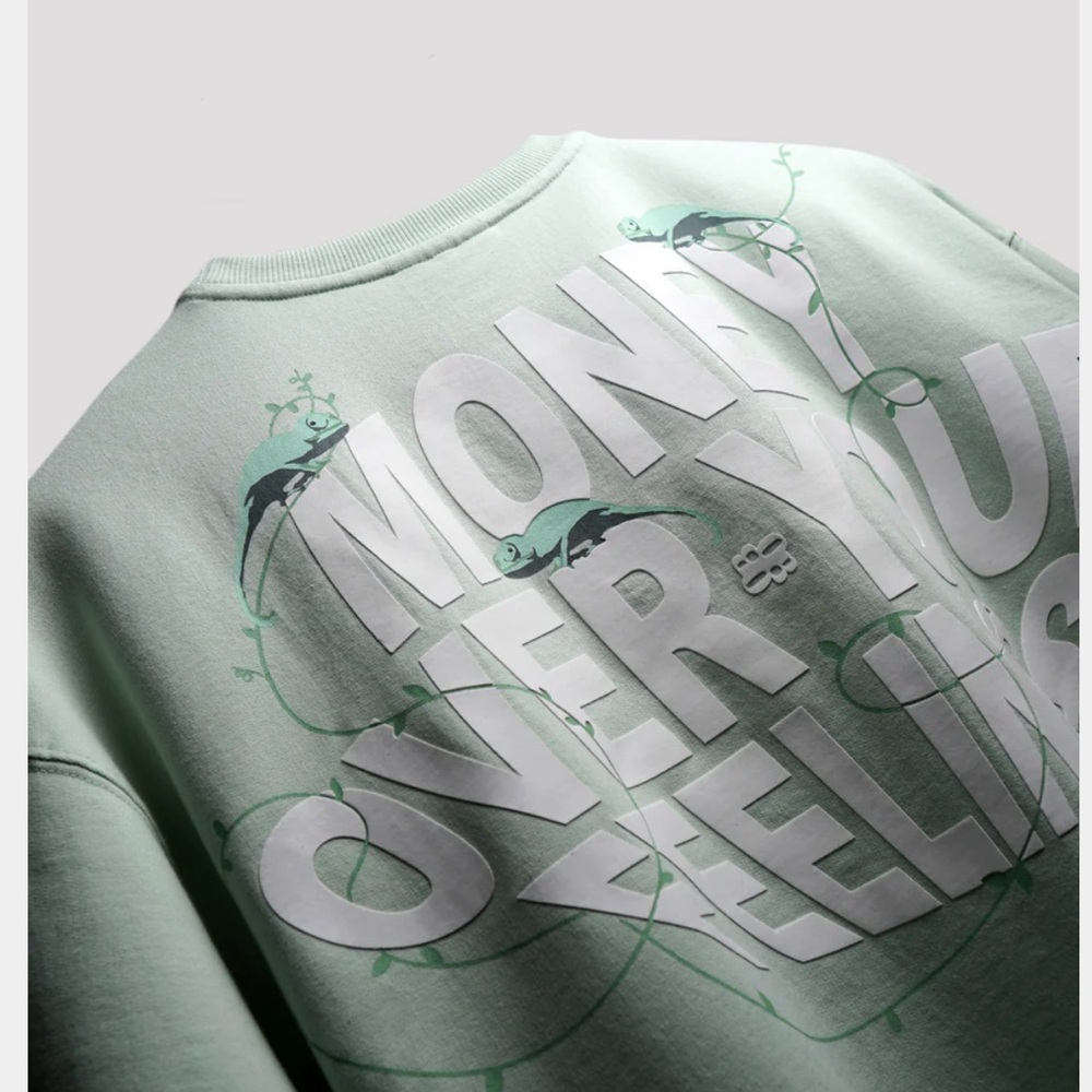 Bluorng  Mint Green Color  T SHIRT “Money Over Your Feeling ”